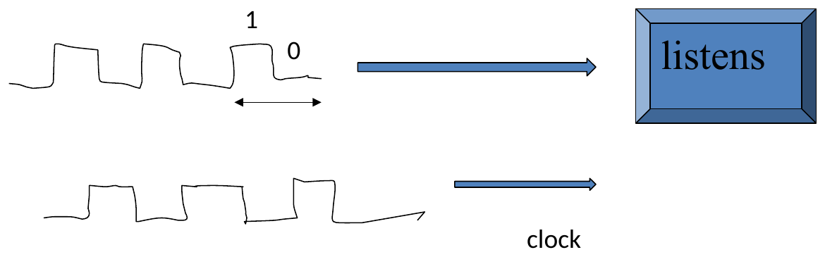A separate clock gives the receiver reference points for sampling the data signal.