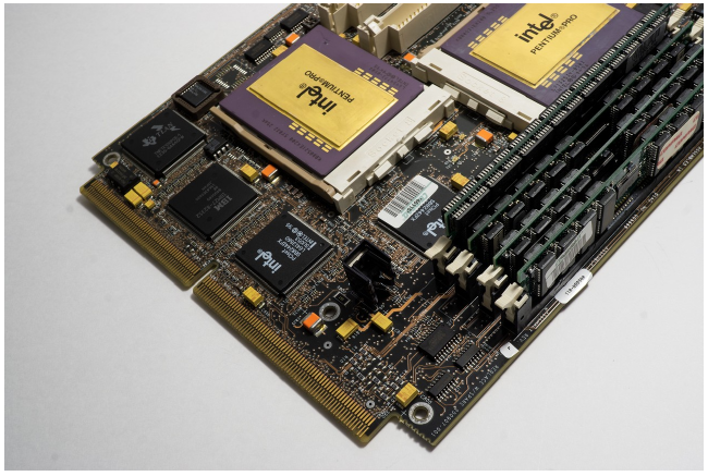Two Pentium Pro processor packages installed on a historical motherboard. This is a dual-processor example, not the modern desktop processor described above.