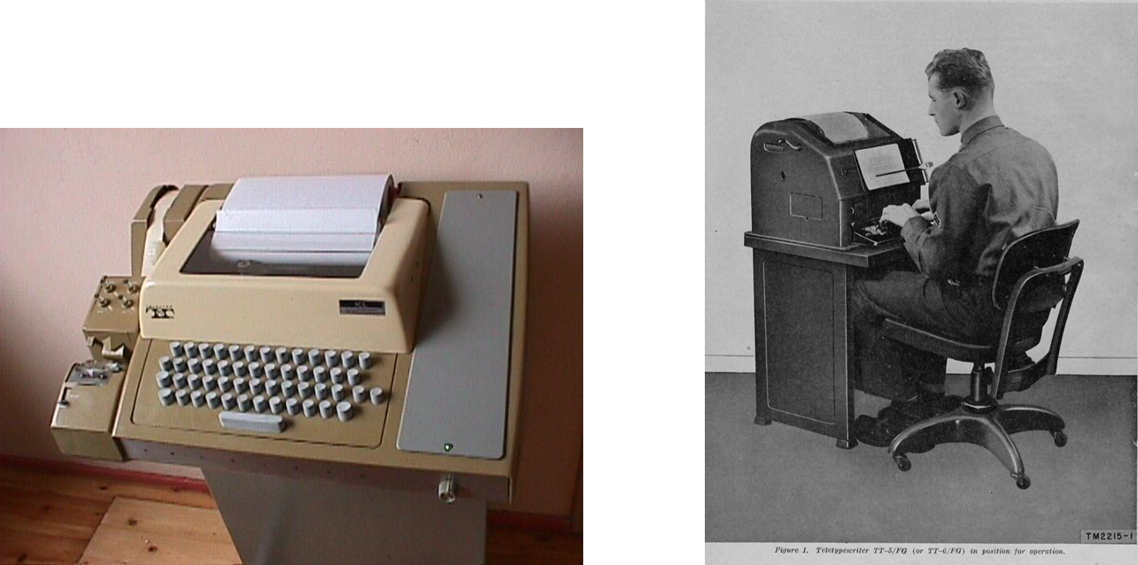 Teleprinters turn typed characters into signals and received signals back into readable output.
