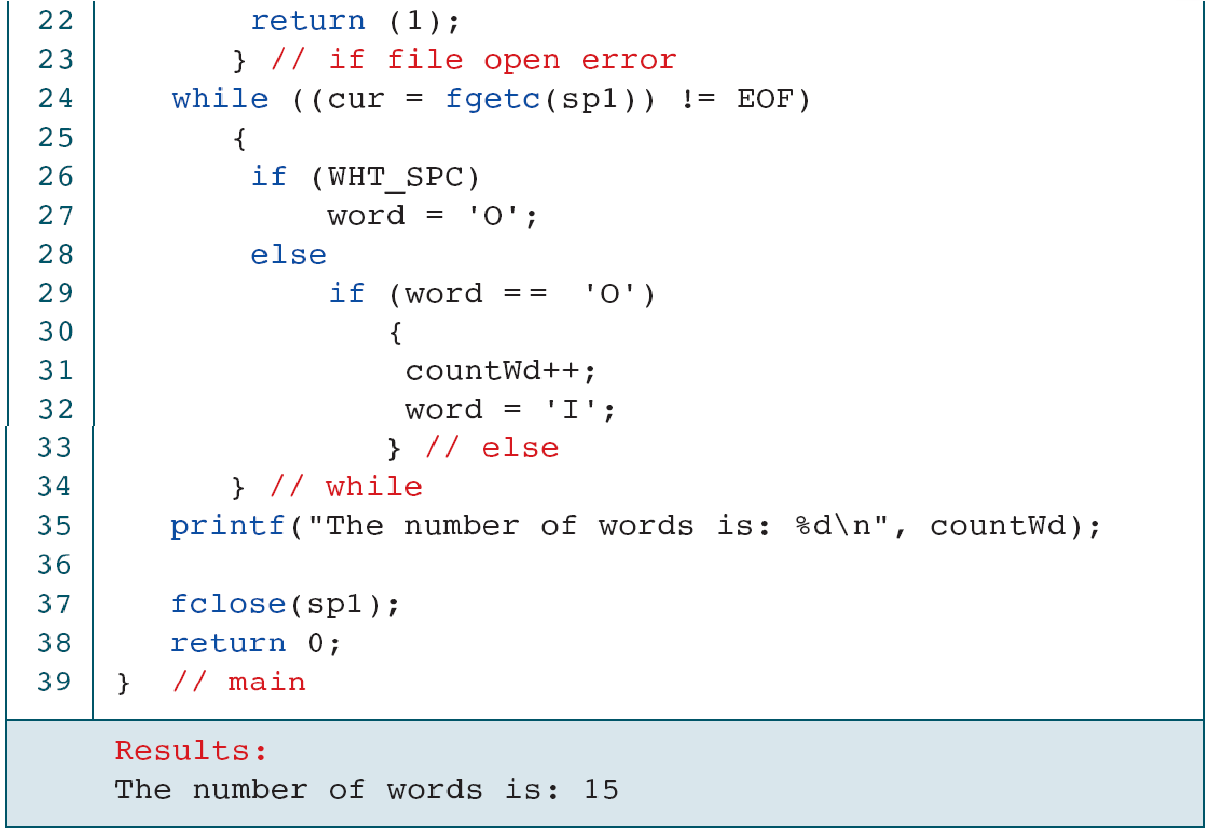 Word-counter state changes. Entering a run of non-separators increments the count; this is not a linguistic word counter.