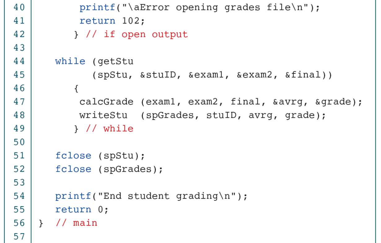 The helper reads values, calculates a result and writes it. Output and close failures need explicit checks.
