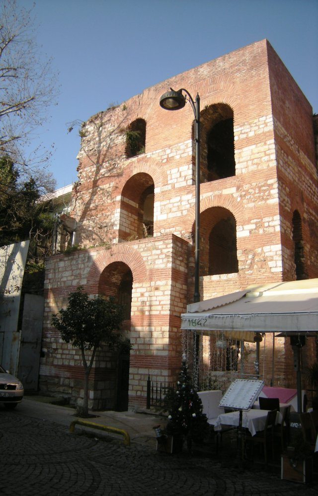 Brick structure amid later urban development