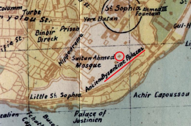 Map detail showing the historic peninsula of Istanbul