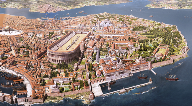 A reconstruction of Constantinople and its waterfront