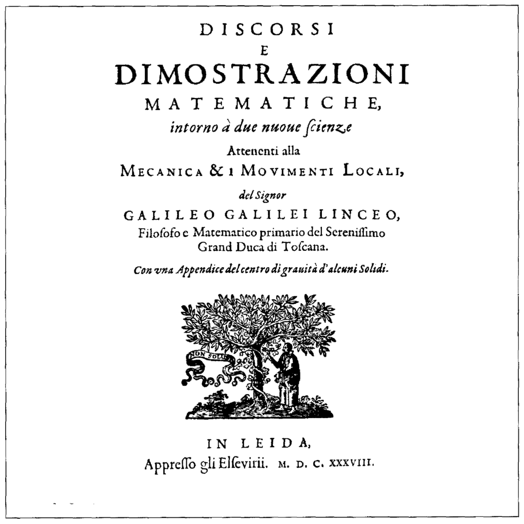 Title page of Galileo’s Two New Sciences, 1638
