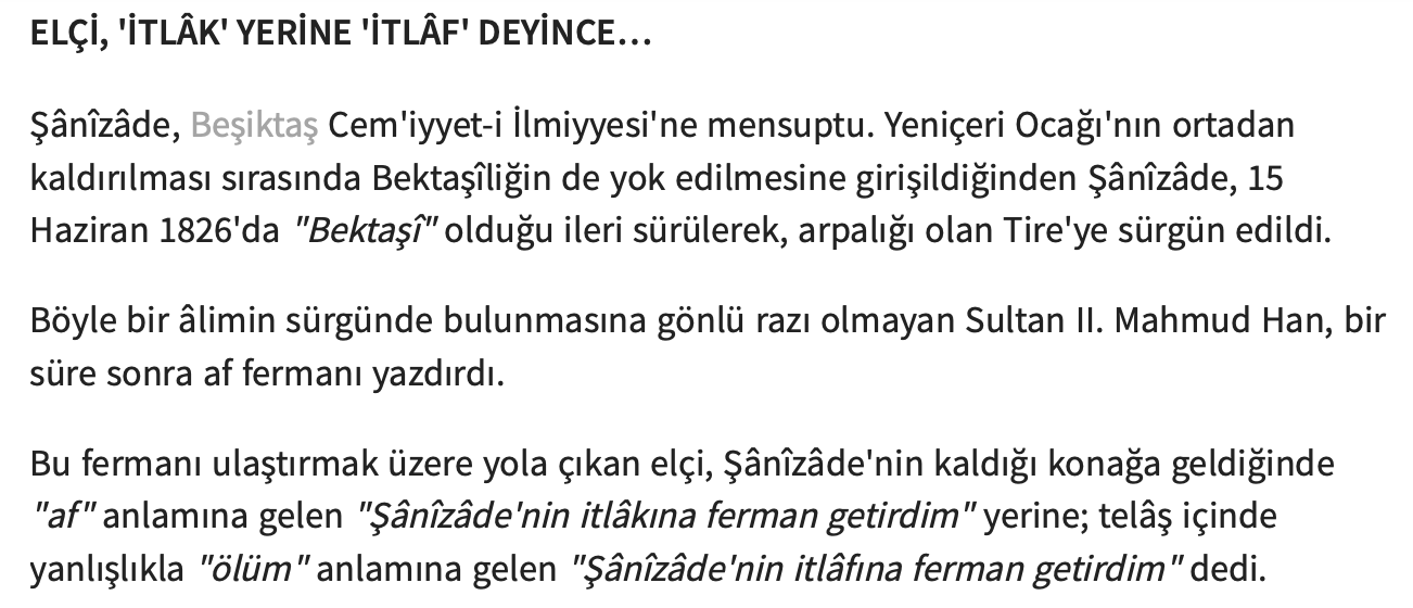 An account of Şânîzâde’s exile and the messenger’s words