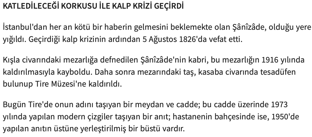 The continuation of the account of Şânîzâde’s death