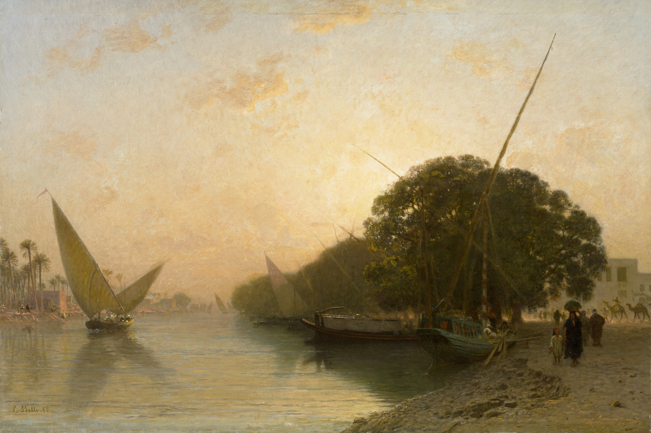 The Mahmoudiyah Canal at Alexandria, painted by Léon Belly in 1868. This later view shows the waterway associated with Egypt’s nineteenth-century infrastructure drive. Public domain.