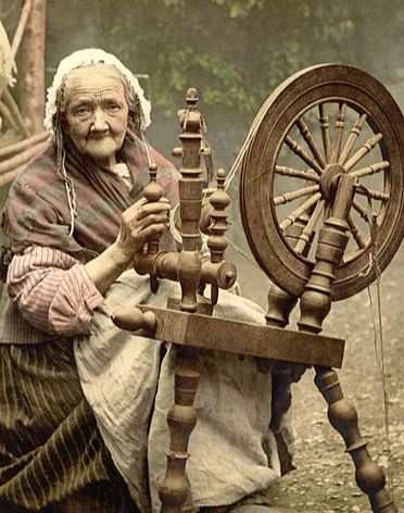 Spinning wheel and the skilled person operating it