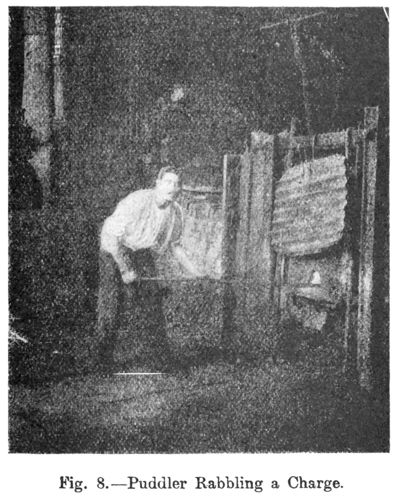 Refining iron by puddling — historical illustration